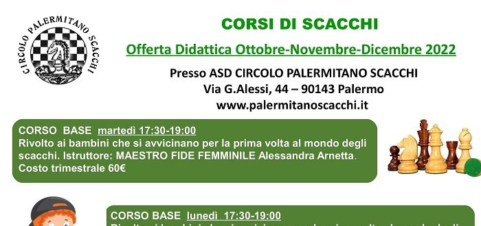 Organizzazione didattica Circolo Palermitano Scacchi 22-23